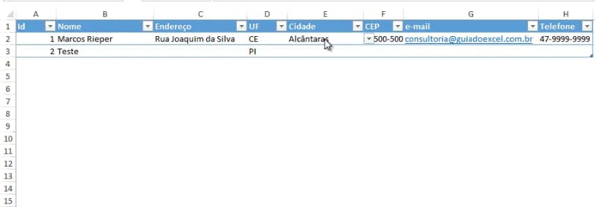 Estados e cidades Excel