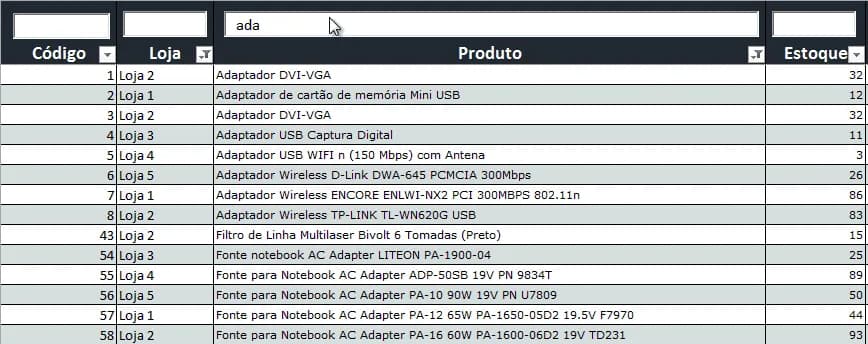 Filtro automático ao digitar Excel