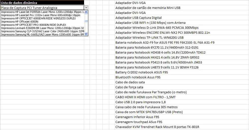 Lista de dados com tamanho dinâmico - Excel