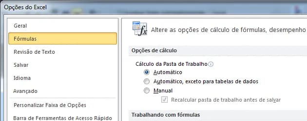 Opções do Excel 2 - Fórmulas 2