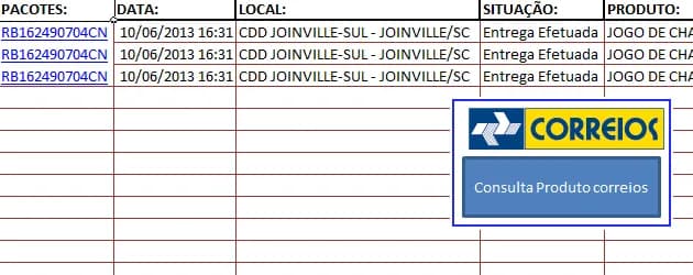 Planilha Excel de rastreamento de pacotes do correio - Versão 2