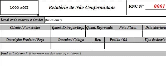 Relatório de não conformidade Excel