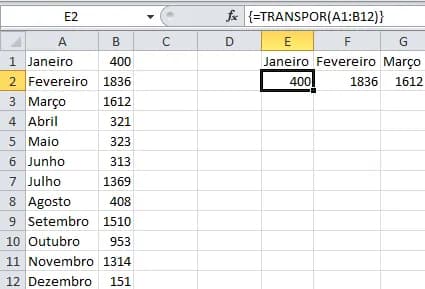 Função Transpor - Excel
