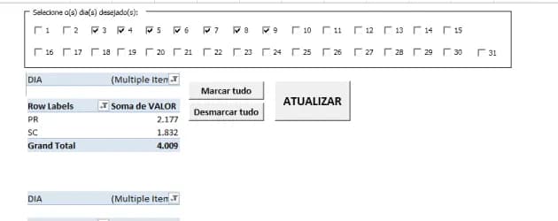 Marcar vários filtros na tabela dinâmica automaticamente - VBA