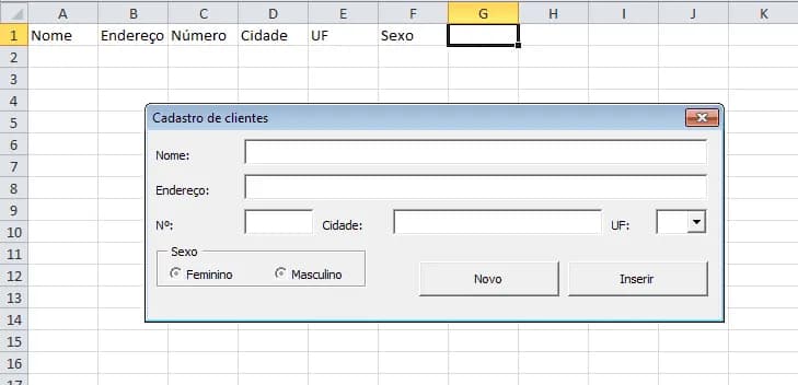 Formulário de cadastro VBA Excel automático