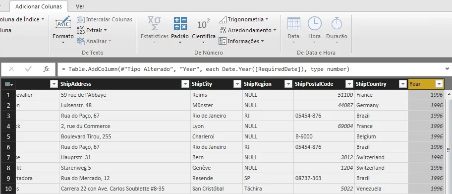 Adicionar colunas Power BI