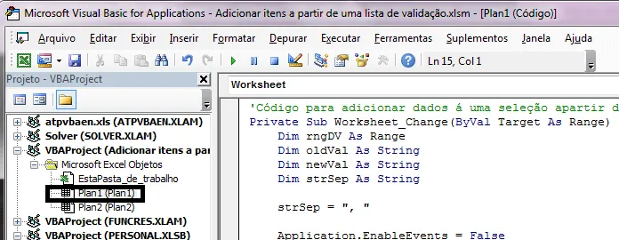 Adicionar itens a partir de uma lista de validação 4
