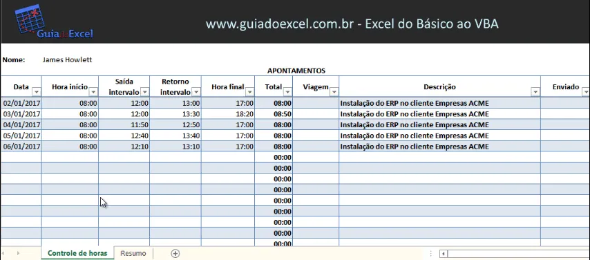 Apontamentos de horas de terceiros