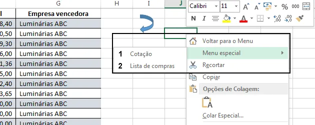 Botão direito menu