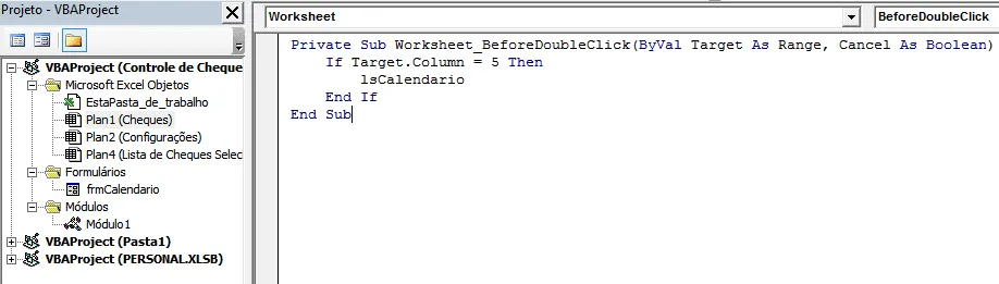 Calendário na célula Excel