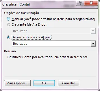Classificar automaticamente tabela dinâmica Excel 1