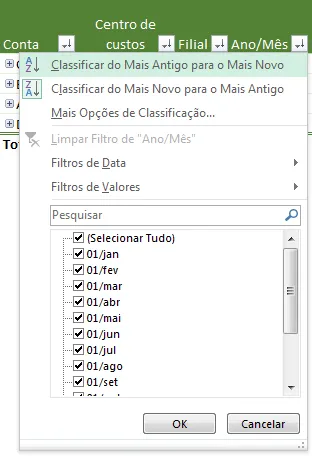 Classificar automaticamente tabela dinâmica Excel