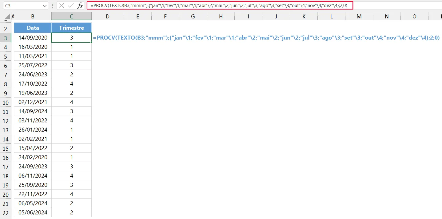 trimestre data excel 10