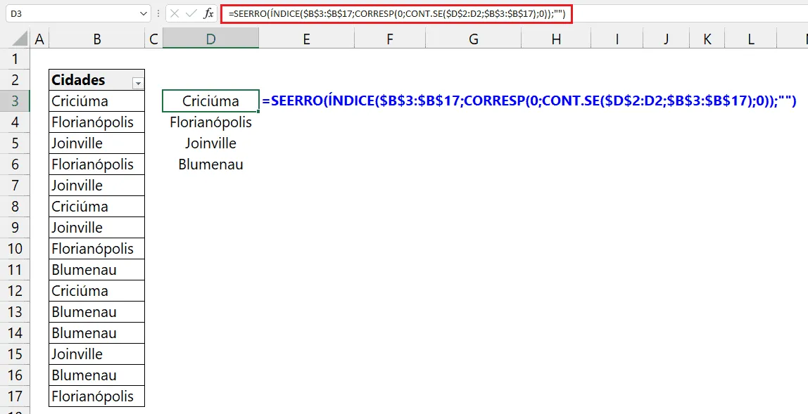Valores sem Repetição no Excel 5