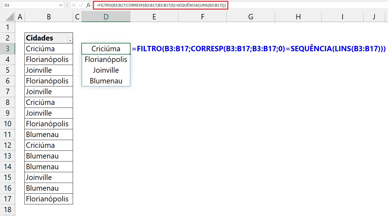 Valores sem Repetição no Excel 6