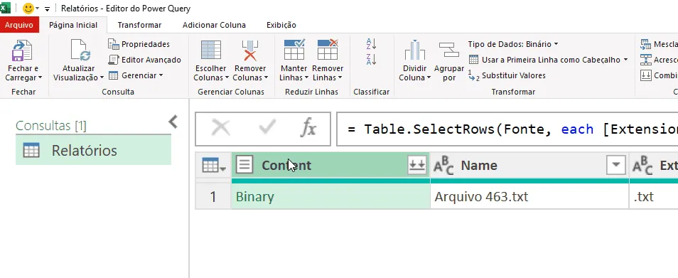 relatório texto excel 12