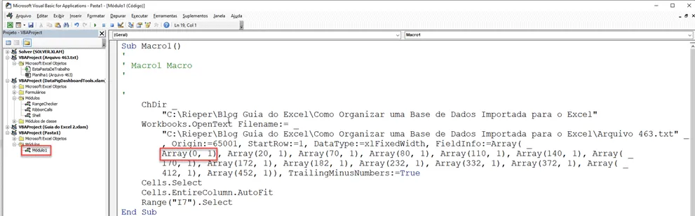 relatório texto excel 7