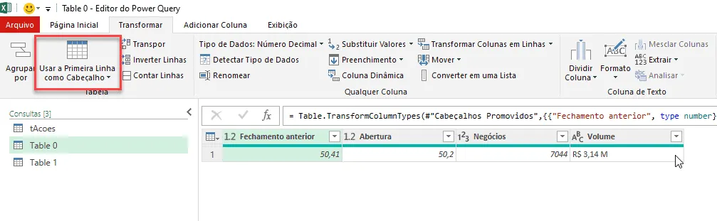 Consultar dados de ações no Excel Power Query 11