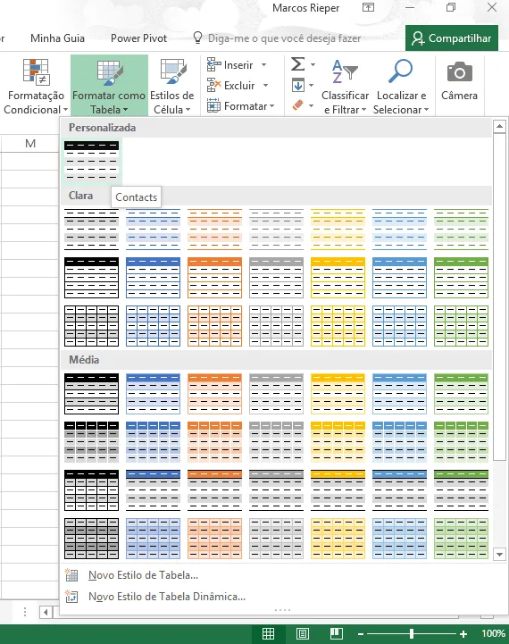 Copiar estilos entre pastas do Excel 2
