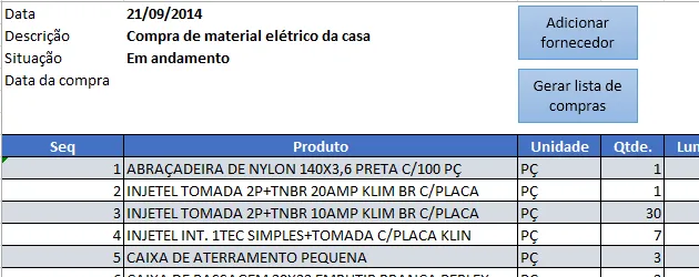 Cotação de preços profissional Excel