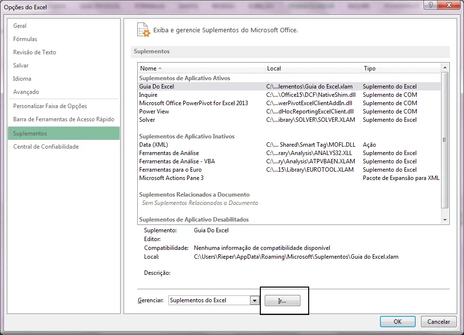Customizar faixa de opções Guia do Excel 2