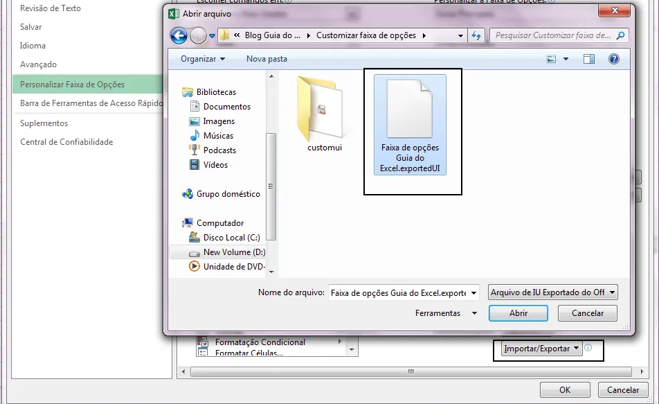 Customizar faixa de opções Guia do Excel 4