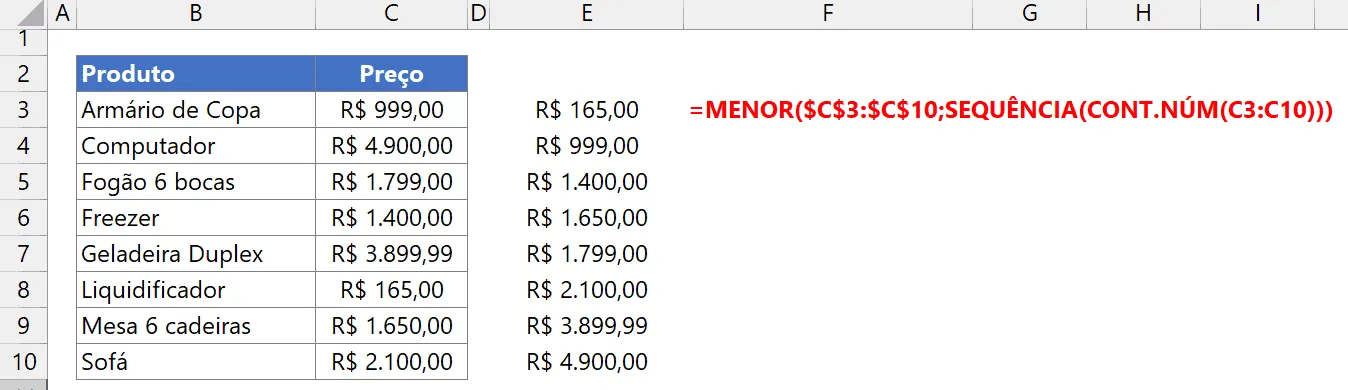 mínimo menor excel 7