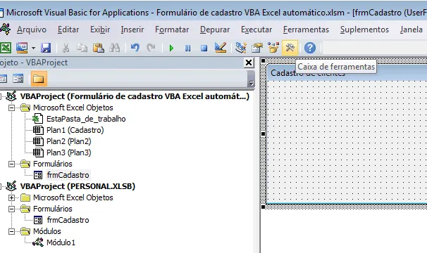 Formulário de cadastro VBA Excel automático 3
