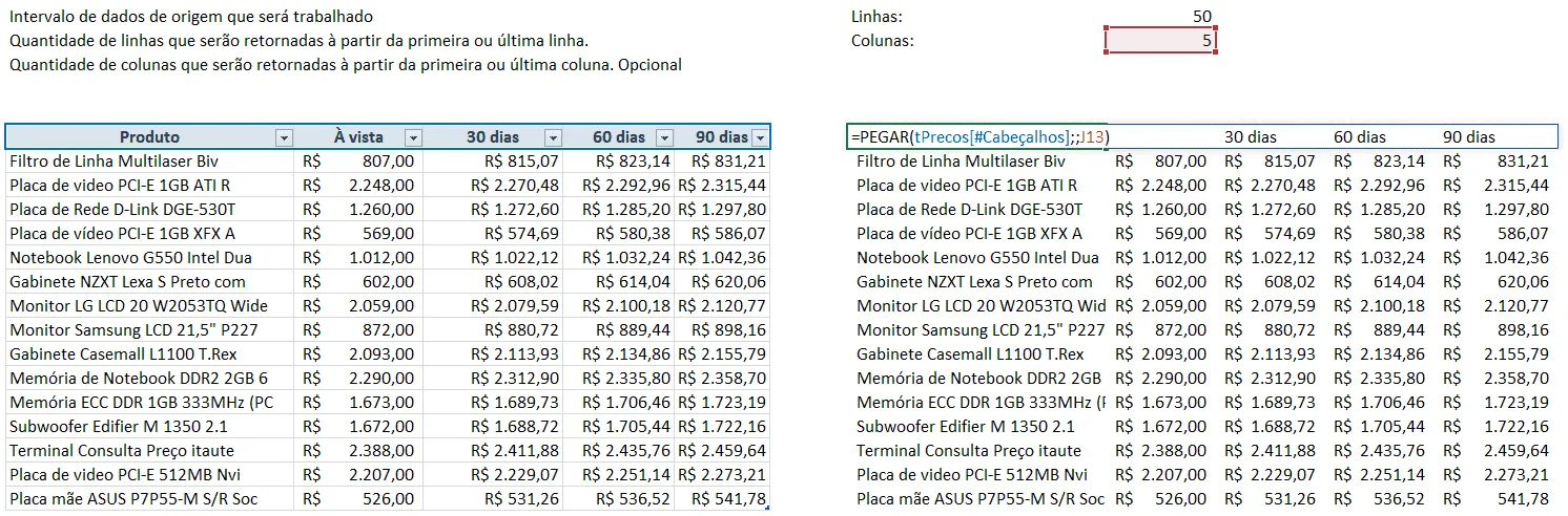 Função Pegar Excel 1