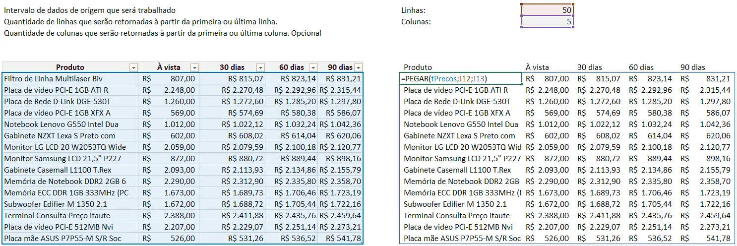 Função Pegar Excel 2