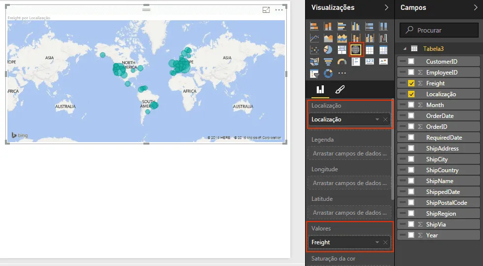Gráfico de mapa Power BI