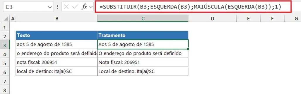 primeira maiúscula excel