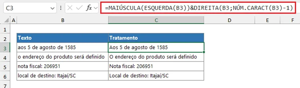 primeira maiúscula excel