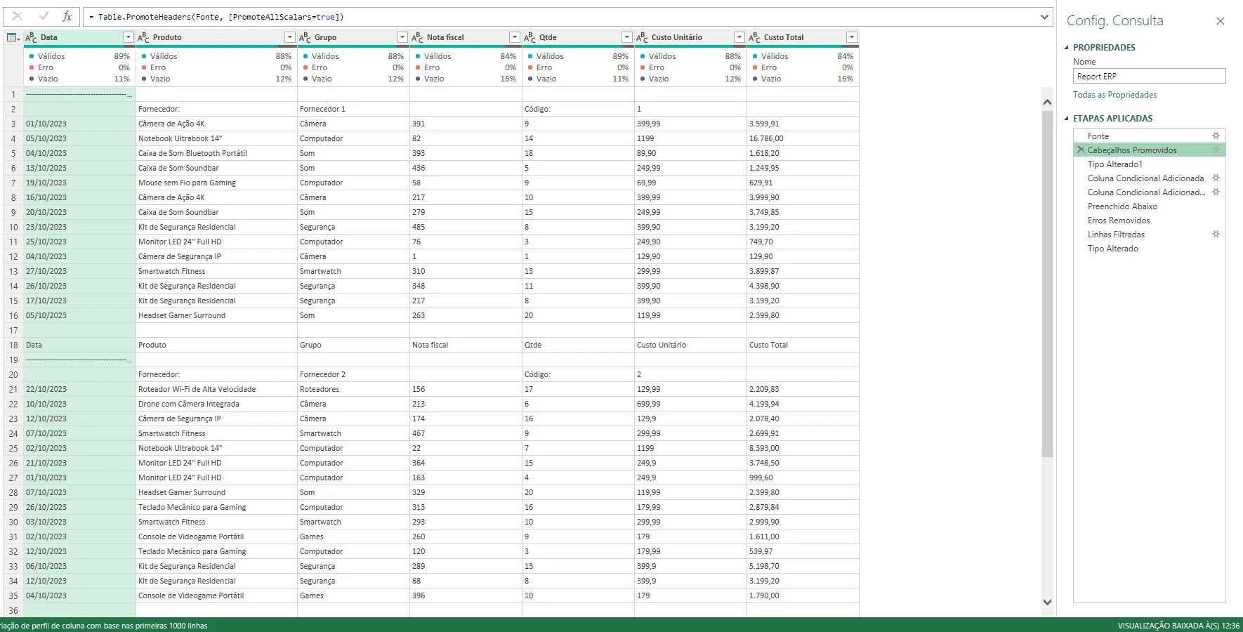 Linha em Coluna Power Query Excel 3