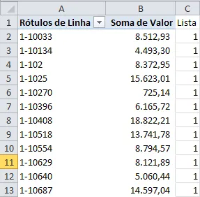 Lista de dados