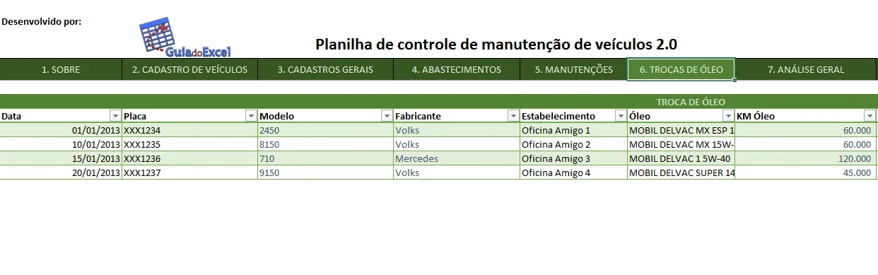 Planilha Controle de frotas de veículos 2.0 6