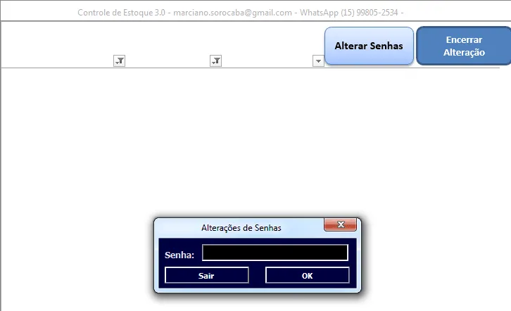 Planilha de controle de estoque Excel 3.0-Alterar senha