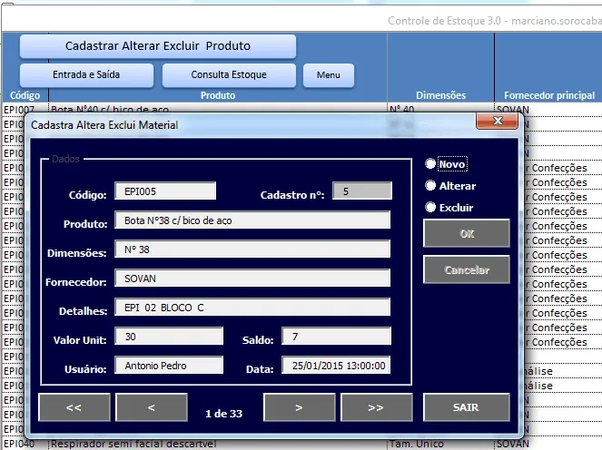 Planilha de controle de estoque Excel 3.0-Cadastro de produtos