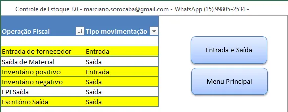 Planilha de controle de estoque Excel 3.0-Cadastros gerais