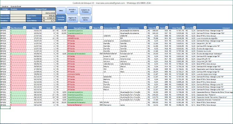 Planilha de controle de estoque Excel 3.0-Consulta de estoque