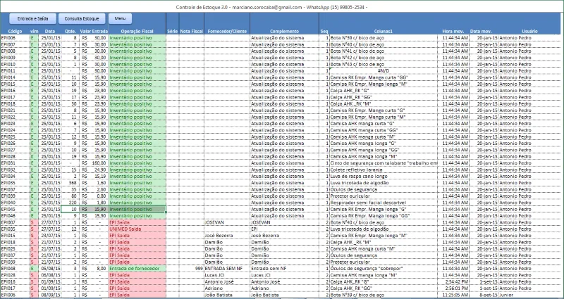 Planilha de controle de estoque Excel 3.0-Registro de inventário