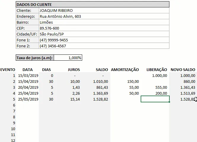 Planilha de empréstimos Excel