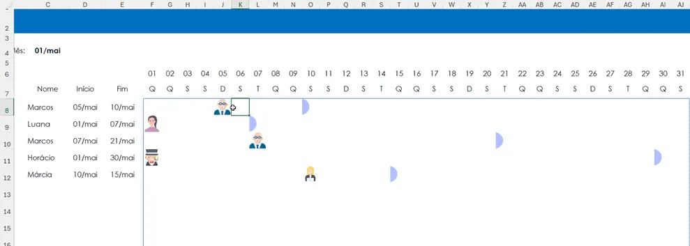 grafico de gantt com imagem excel