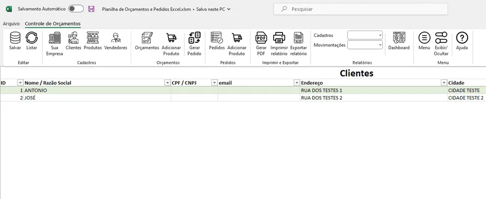 Planilha de Orçamentos e Pedidos em Excel 2