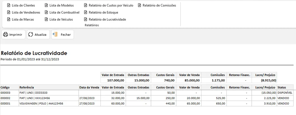 Planilha de Revenda de Veículos Excel com BD 5