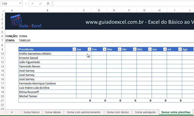 SOMA entre planilhas Excel
