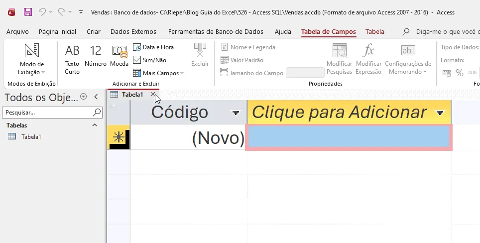criar tabela access