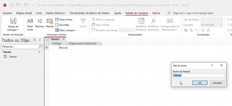 salvar tabela access