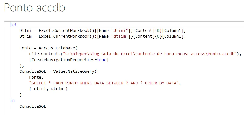 SQL Power Query com parametros Excel 5 let m power query